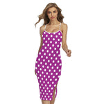 Purple And White Polka Dot Pattern Print Cross Back Cami Dress