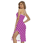 Purple And White Polka Dot Pattern Print Cross Back Cami Dress