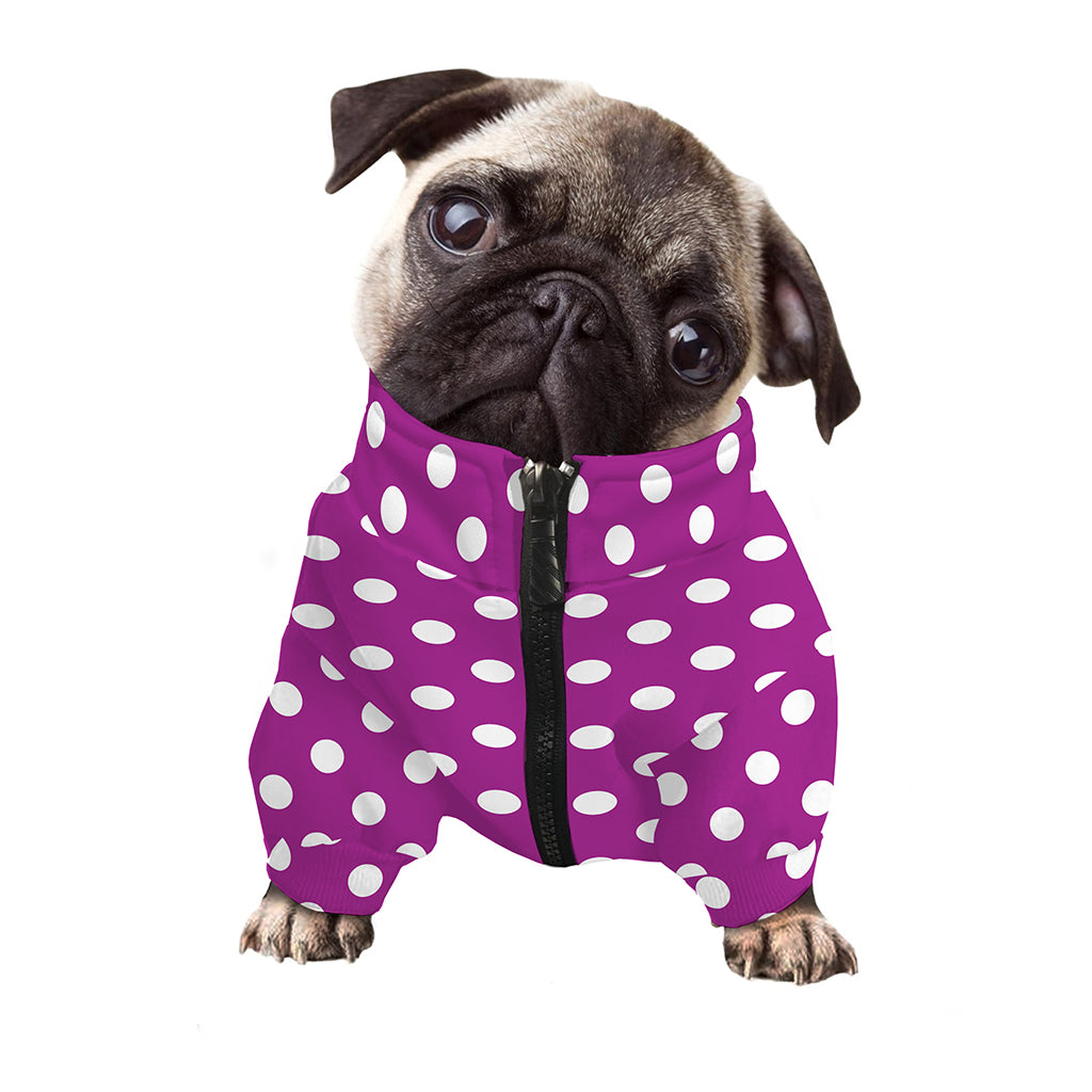 Purple And White Polka Dot Pattern Print Dog Zip Up Jacket