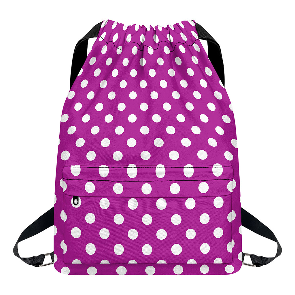 Purple And White Polka Dot Pattern Print Drawstring Backpack