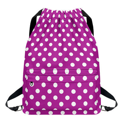 Purple And White Polka Dot Pattern Print Drawstring Backpack