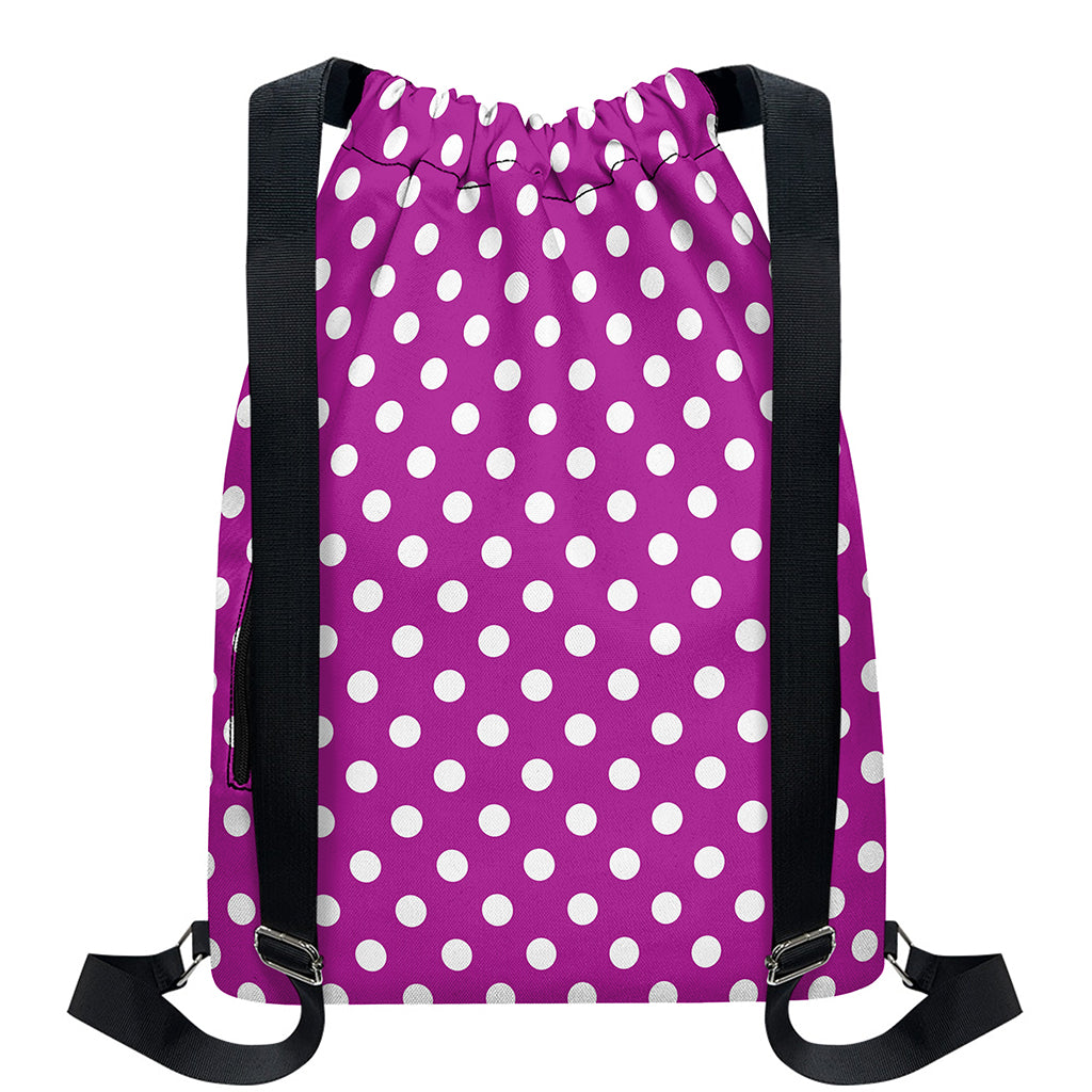 Purple And White Polka Dot Pattern Print Drawstring Backpack
