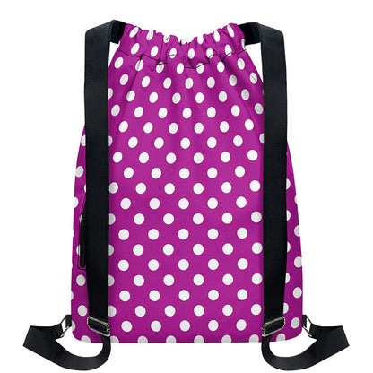 Purple And White Polka Dot Pattern Print Drawstring Backpack