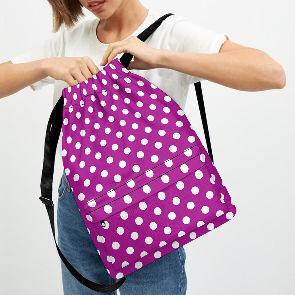 Purple And White Polka Dot Pattern Print Drawstring Backpack