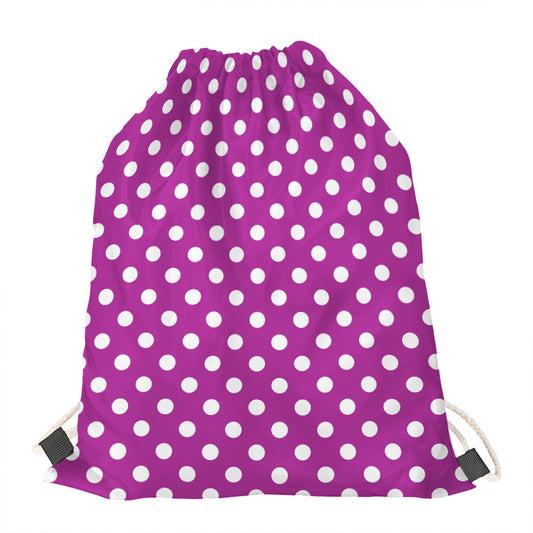 Purple And White Polka Dot Pattern Print Drawstring Bag