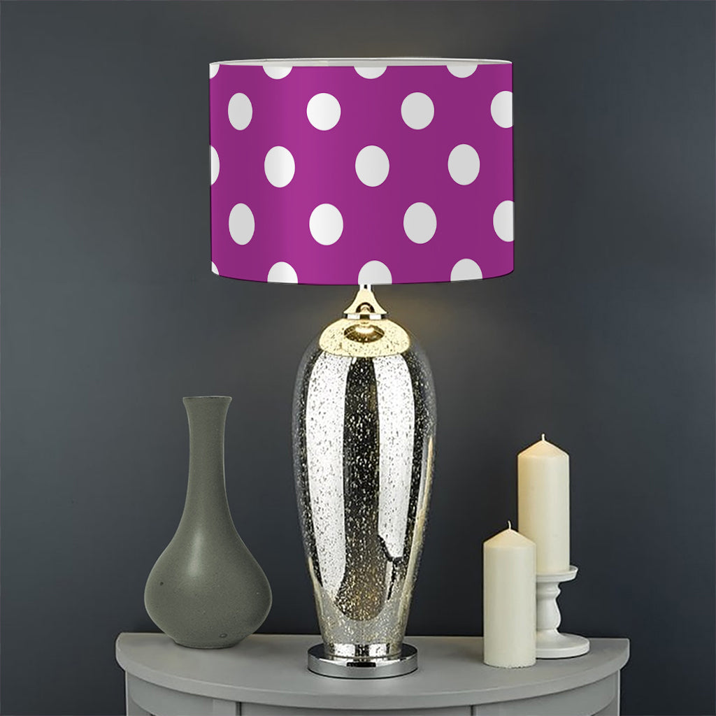 Purple And White Polka Dot Pattern Print Drum Lamp Shade