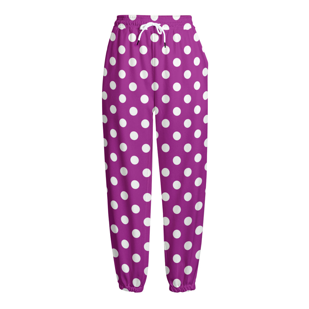 Purple And White Polka Dot Pattern Print Fleece Lined Knit Pants