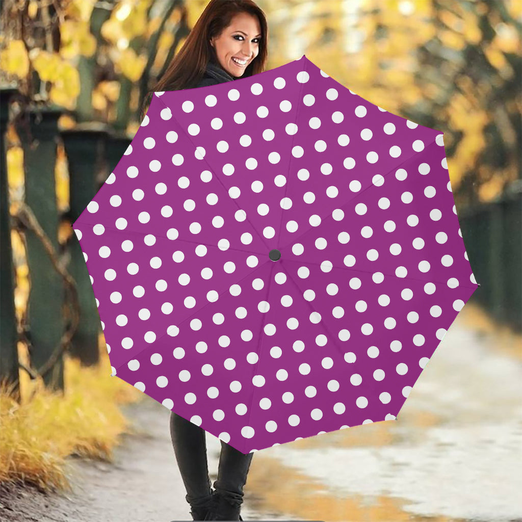 Purple And White Polka Dot Pattern Print Foldable Umbrella