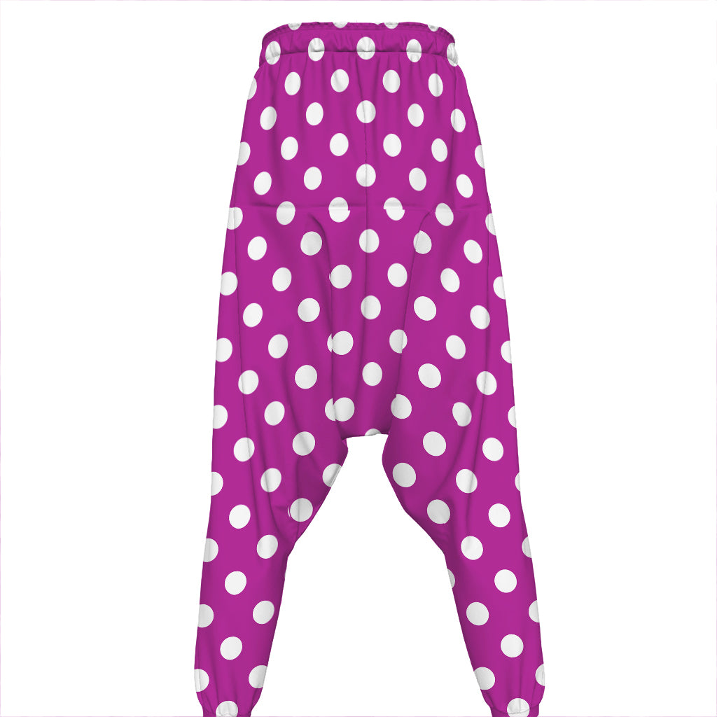 Purple And White Polka Dot Pattern Print Hammer Pants