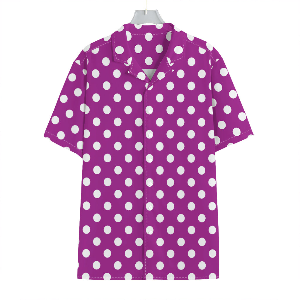 Purple And White Polka Dot Pattern Print Hawaiian Shirt