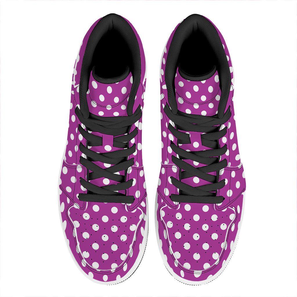 Purple And White Polka Dot Pattern Print High Top Leather Sneakers