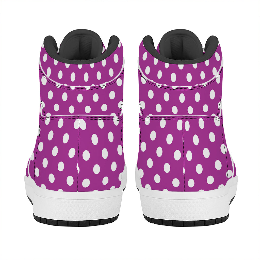 Purple And White Polka Dot Pattern Print High Top Leather Sneakers