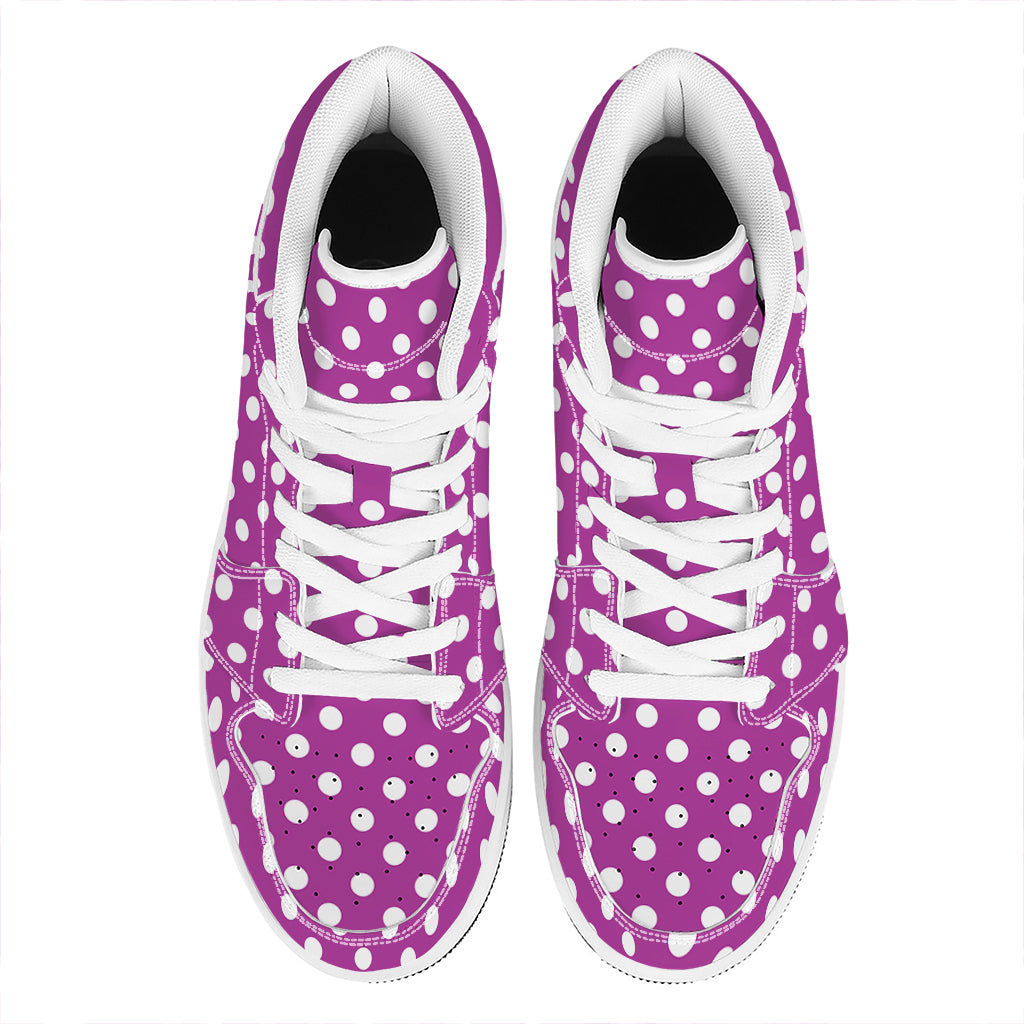 Purple And White Polka Dot Pattern Print High Top Leather Sneakers