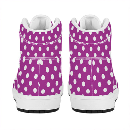 Purple And White Polka Dot Pattern Print High Top Leather Sneakers