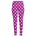 Purple And White Polka Dot Pattern Print High-Waisted Pocket Leggings