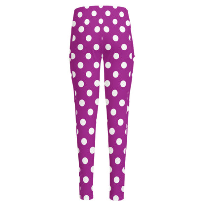 Purple And White Polka Dot Pattern Print High-Waisted Pocket Leggings