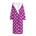 Purple And White Polka Dot Pattern Print Hooded Bathrobe