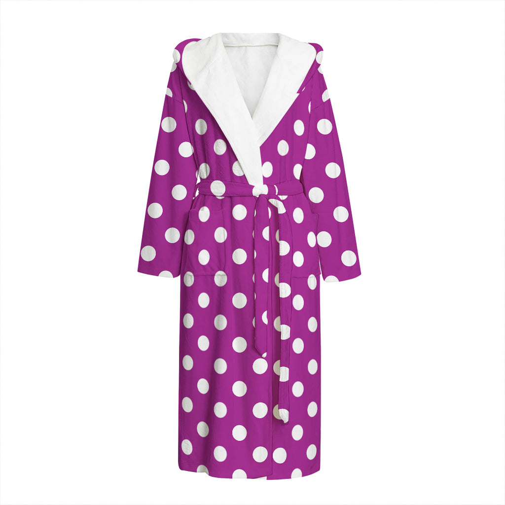 Purple And White Polka Dot Pattern Print Hooded Bathrobe