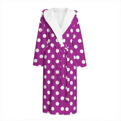 Purple And White Polka Dot Pattern Print Hooded Bathrobe