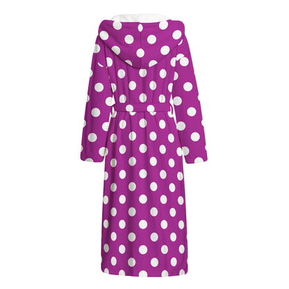 Purple And White Polka Dot Pattern Print Hooded Bathrobe