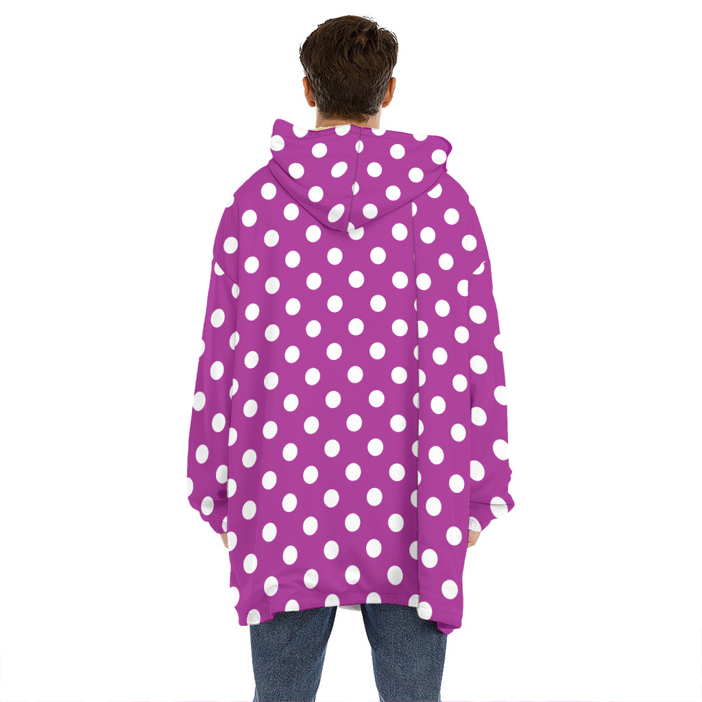 Purple And White Polka Dot Pattern Print Hoodie Blanket