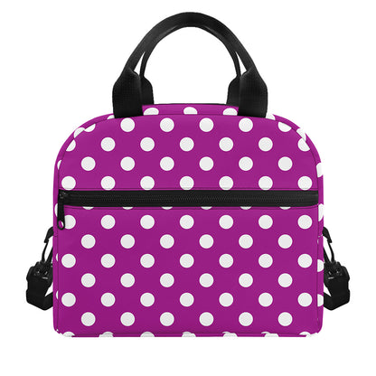 Purple And White Polka Dot Pattern Print Insulated Lunch Bag