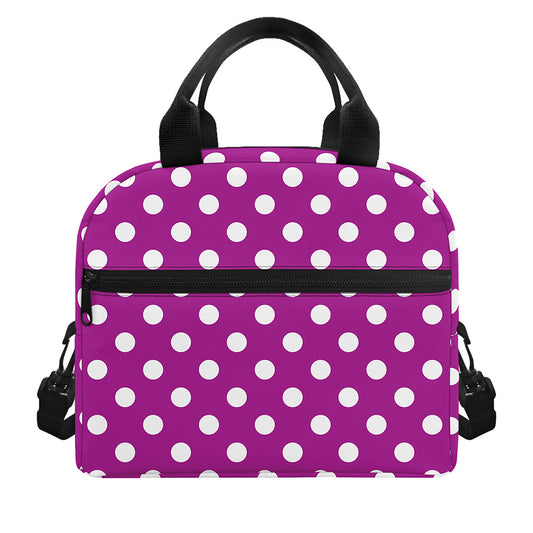 Purple And White Polka Dot Pattern Print Insulated Lunch Bag
