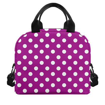 Purple And White Polka Dot Pattern Print Insulated Lunch Bag