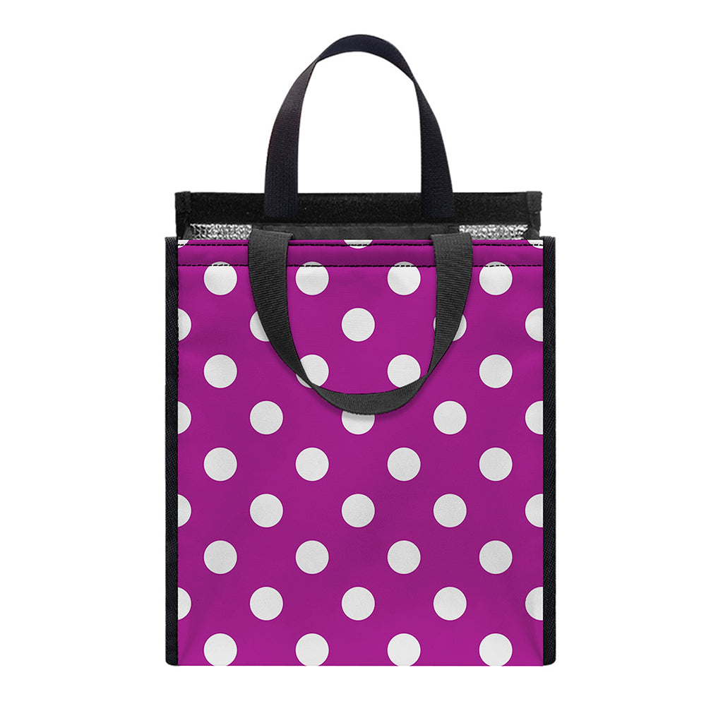 Purple And White Polka Dot Pattern Print Insulated Lunch Tote