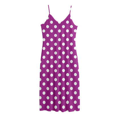 Purple And White Polka Dot Pattern Print Jersey Midi Cami Dress