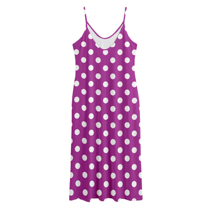 Purple And White Polka Dot Pattern Print Jersey Midi Cami Dress