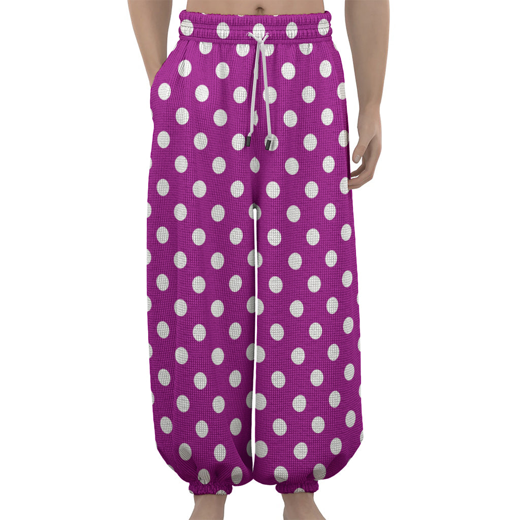 Purple And White Polka Dot Pattern Print Lantern Pants