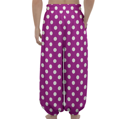 Purple And White Polka Dot Pattern Print Lantern Pants
