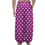 Purple And White Polka Dot Pattern Print Lantern Pants