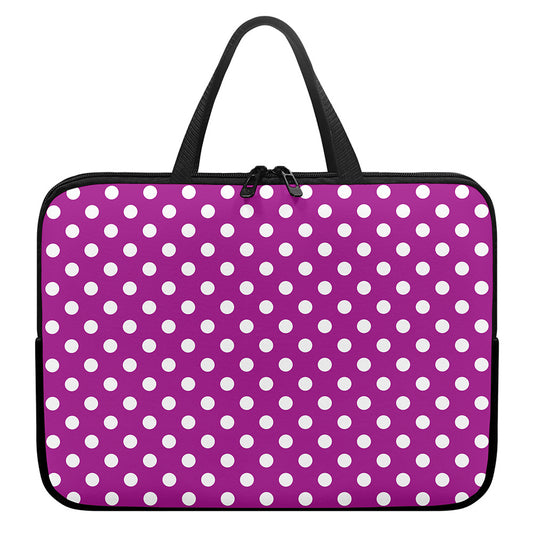 Purple And White Polka Dot Pattern Print Laptop Sleeve With Handle
