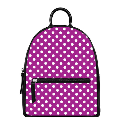 Purple And White Polka Dot Pattern Print Leather Backpack