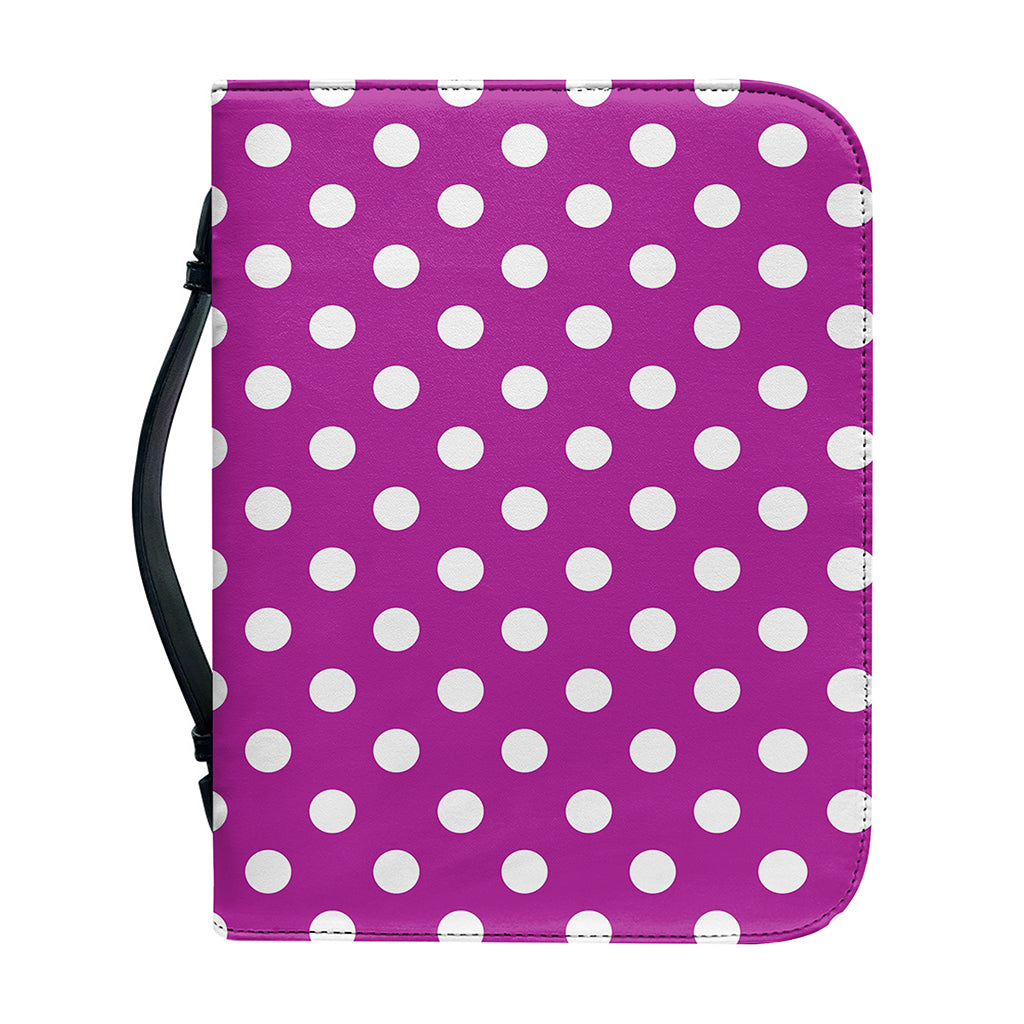 Purple And White Polka Dot Pattern Print Leather Bible Cover