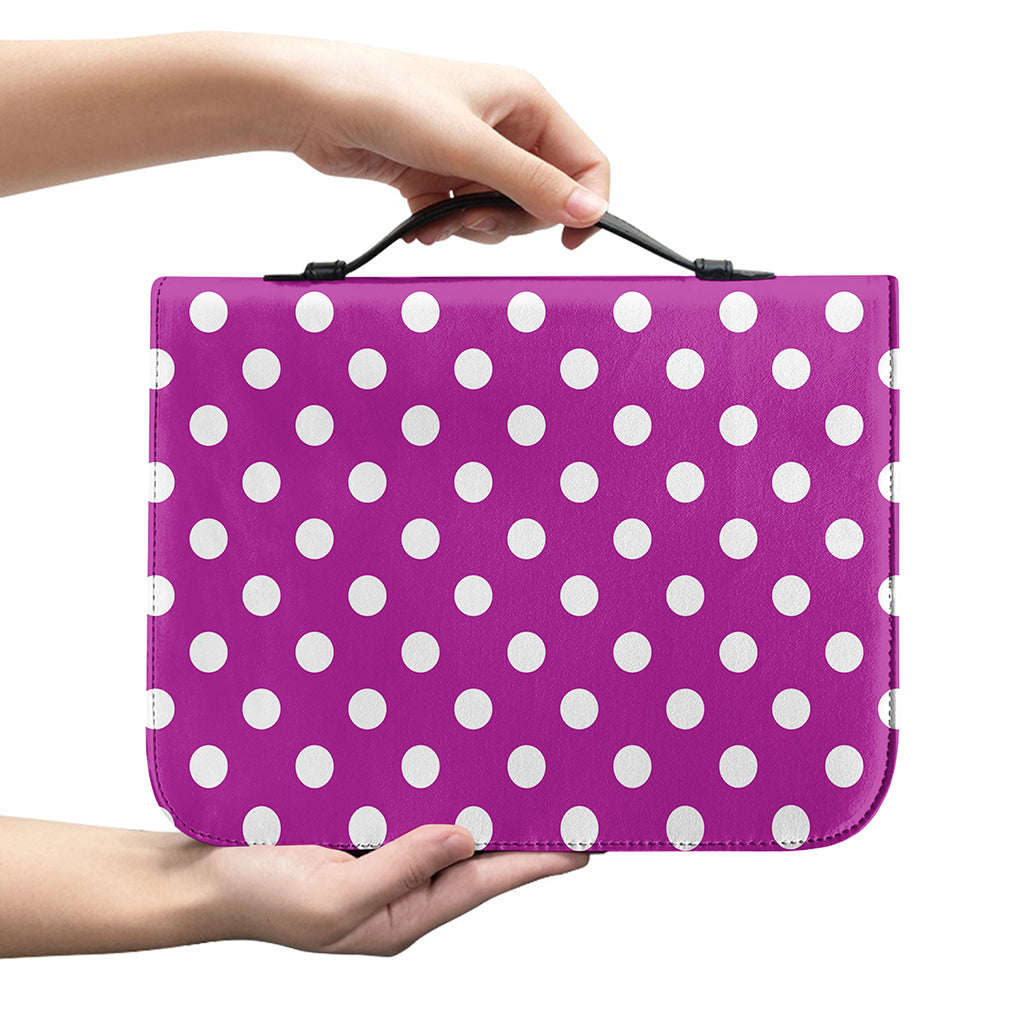Purple And White Polka Dot Pattern Print Leather Bible Cover