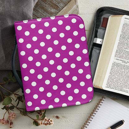 Purple And White Polka Dot Pattern Print Leather Bible Cover