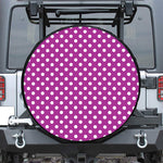 Purple And White Polka Dot Pattern Print Leather Spare Tire Cover