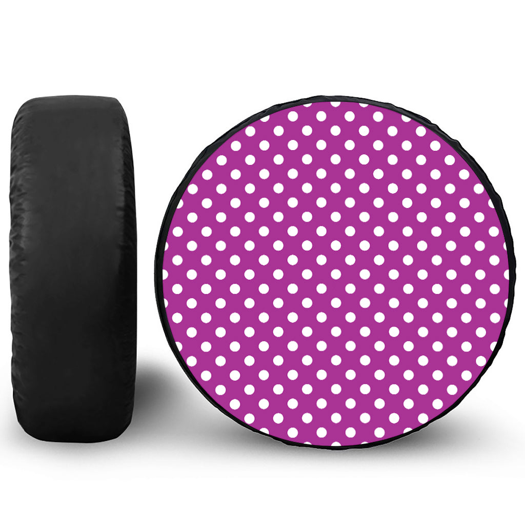 Purple And White Polka Dot Pattern Print Leather Spare Tire Cover
