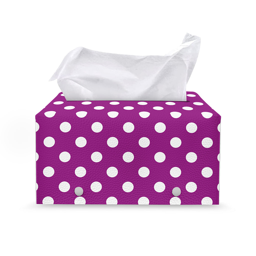 Purple And White Polka Dot Pattern Print Leather Tissue Box Cover