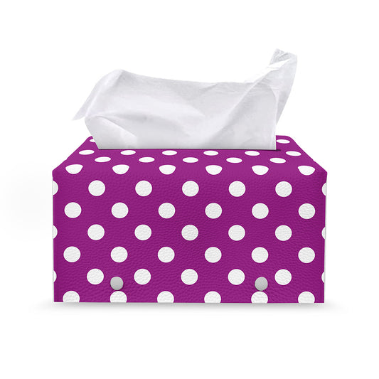 Purple And White Polka Dot Pattern Print Leather Tissue Box Cover