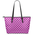 Purple And White Polka Dot Pattern Print Leather Tote Bag With Zipper