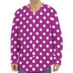 Purple And White Polka Dot Pattern Print Long Sleeve Baseball Jersey