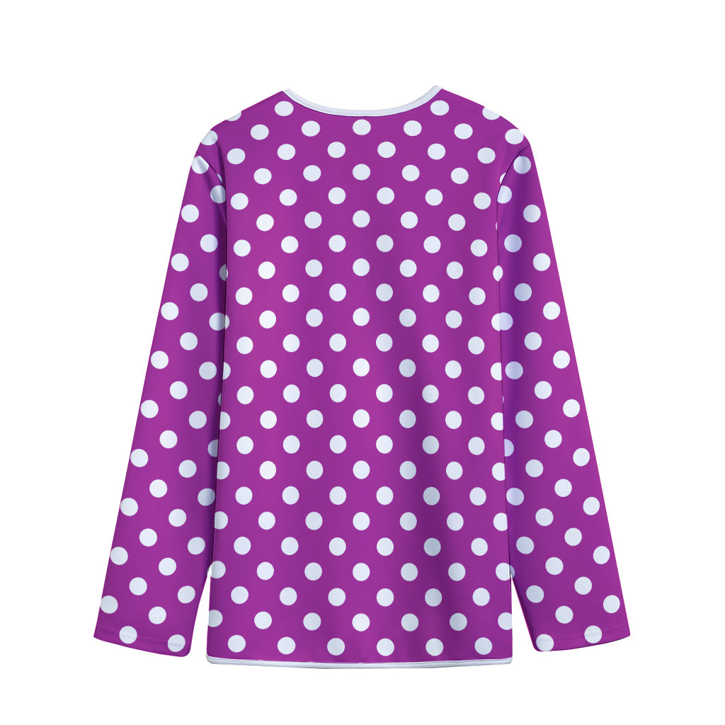Purple And White Polka Dot Pattern Print Long Sleeve Short Coat