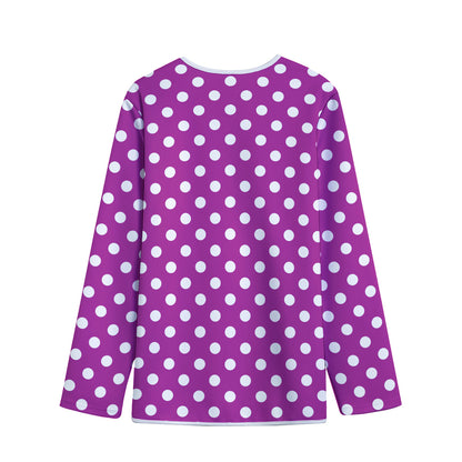 Purple And White Polka Dot Pattern Print Long Sleeve Short Coat