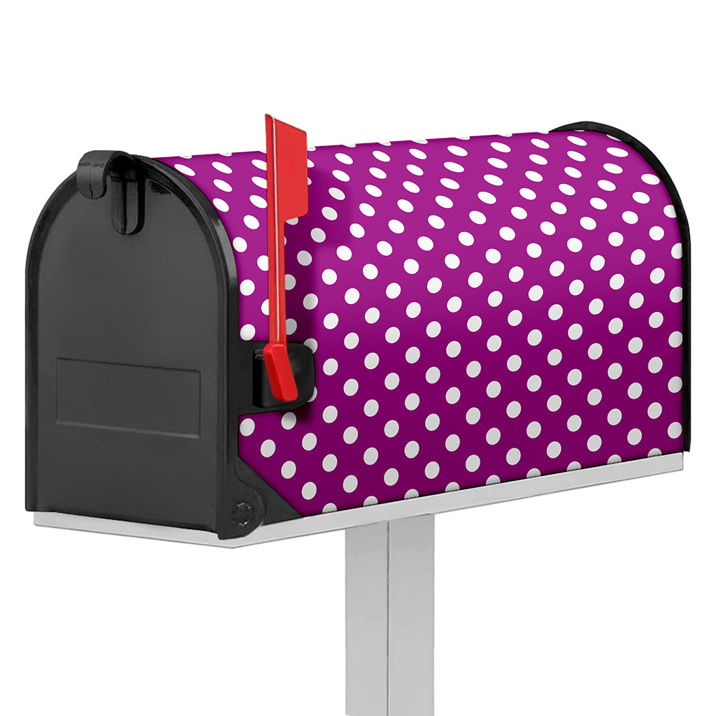 Purple And White Polka Dot Pattern Print Mailbox Cover