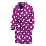 Purple And White Polka Dot Pattern Print Men's Bathrobe