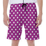 Purple And White Polka Dot Pattern Print Men's Beach Shorts